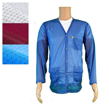 ESD Jacket, V-Neck, Snap Cuff, Color: Light Blue, X-Large